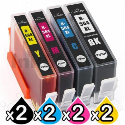 2 sets of 4 Pack HP 564XL Compatible Inkjet Cartridges CN684WA+CB323WA-CB325WA [2BK,2C,2M,2Y]