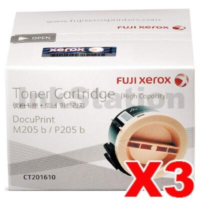 3 x Genuine Fuji Xerox DocuPrint P205B M205B Black Toner Cartridge High Yield - 2,200 pages (CT201610)