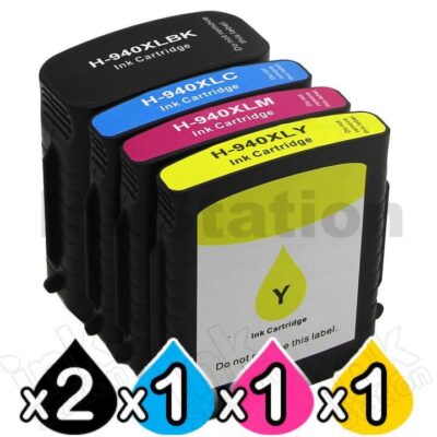 5 Pack HP 940XL Compatible Inkjet Cartridges C4906AA - C4909AA [2BK,1C,1M,1Y]