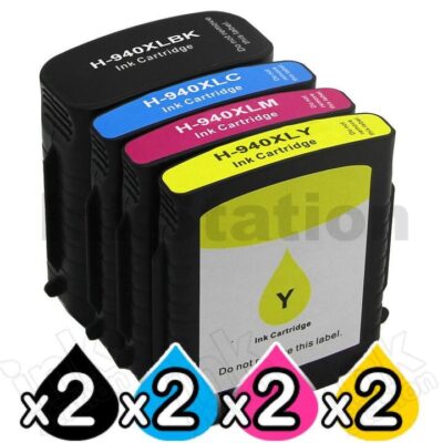 2 sets of 4 Pack HP 940XL Compatible Inkjet Cartridges C4906AA - C4909AA [2BK,2C,2M,2Y]