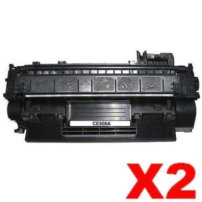 2 x HP CE505A (05A) Compatible Black Toner Cartridge - 2,300 Pages
