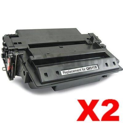 2 x HP Q6511X (11X) Compatible Black Toner Cartridge - 12,000 Pages (High Yield of HP Q6511A (11A))