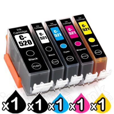 5-Pack Canon PGI-520, CLI-521 Compatible Inkjet (with Chip) [1BK,1PBK,1C,1M,1Y]