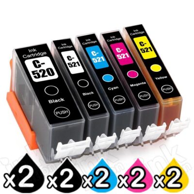 10-Pack Canon PGI-520, CLI-521BK,CMY Compatible Inkjet (with Chip) [2BK,2PBK,2C,2M,2Y]