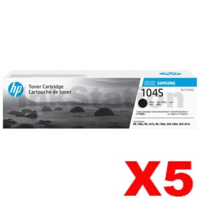 5 x Genuine Samsung ML1660 ML1665 ML1860 ML1865W Toner Cartridge SU748A - 1,500 pages (MLT-D104S 104)