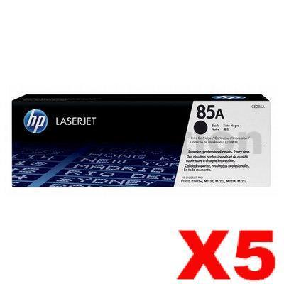 5 x HP CE285A (85A) Genuine Black Toner Cartridge - 1,600 Pages