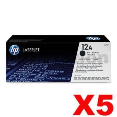 5 x HP Q2612A (12A) Genuine Black Toner Cartridge - 2,000 Pages