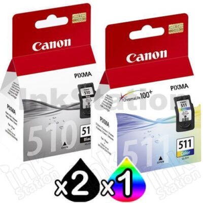 3 Pack Canon PG-510 CL-511 Genuine Ink Cartridges [2BK,1C]
