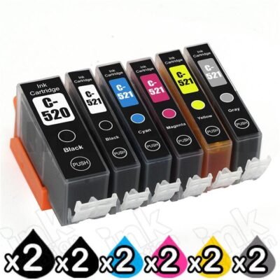 12-Pack Canon PGI-520, CLI-521 Compatible Inkjet (with Chip) [2BK,2PBK,2C,2M,2Y,2GY]
