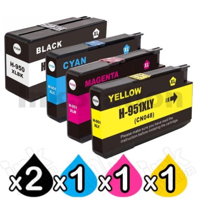 5 Pack HP 950XL + 951XL Compatible Inkjet Cartridges CN045AA - CN048AA [2BK,1C,1M,1Y]