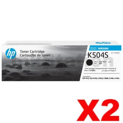 2 x Genuine Samsung CLP415N CLP415NW CLX4195FW CLX4195FN Black Toner Cartridge SU160A - 2,500 pages [CLT-K504S K504]