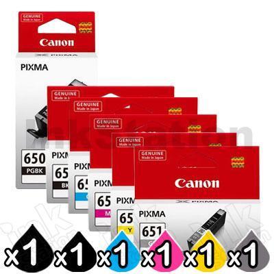 6 Pack Canon PGI-650 CLI-651 Genuine Inkjet Cartridges [1BK,1PBK,1C,1M,1Y,1GY]