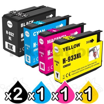 5 Pack HP 932XL + 933XL Compatible High Yield Inkjet Cartridges CN053AA - CN056AA [2BK,1C,1M,1Y]