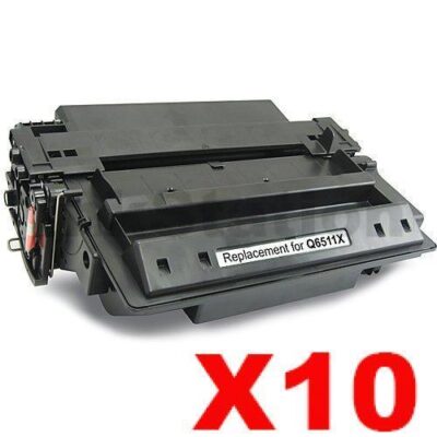 10 x HP Q6511X (11X) Compatible Black Toner Cartridge - 12,000 Pages (High Yield of HP Q6511A (11A))