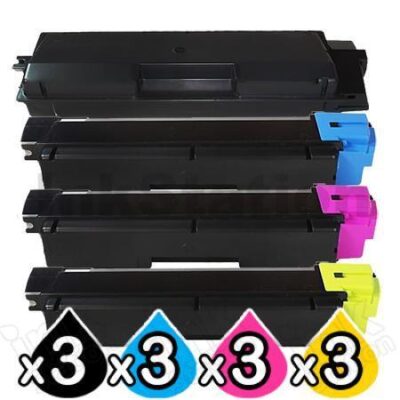 3 sets of 4 Pack Non-Genuine alternative for TK-594 Toner Cartridges suitable for Kyocera FS-C2026MFP, FS-C2126MFP, FS-C2526MFP, FS-C2626MFP, FS-C5250DN, M-6026CDN, M-6526CDN, P-6026CDN [3BK,3C,3M,3Y]