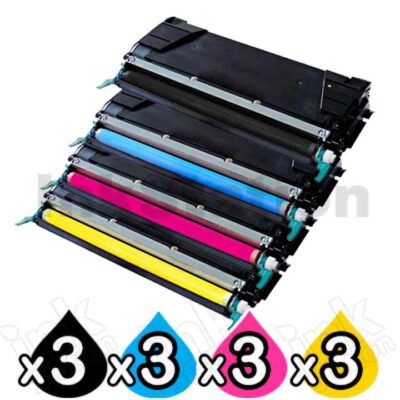3 sets of 4 Pack Lexmark Compatible C522 / C524 / C532 / C534 Toner Cartridges - BK 4,000 pages & CMY 3,000 pages