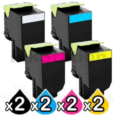2 sets of 4 Pack Lexmark Compatible C540 / C543 / C544 / C546 / X543 / X544 / X546 Toner Cartridges High Yield - BK 2,500 pages & CMY 2,000 pages