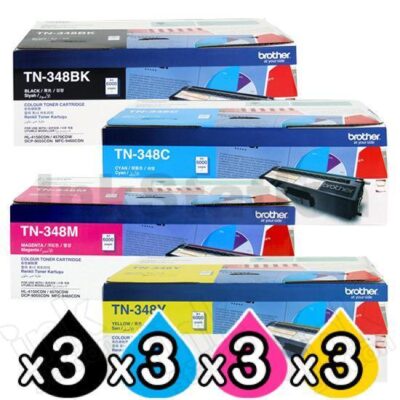 3 Sets of 4-Pack Genuine Brother TN-348 Toner Combo [3BK,3C,3M,3Y]