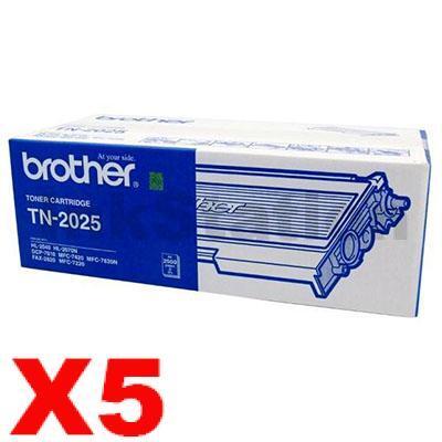 5 x Genuine Brother TN-2025 Toner Cartridge - 2,500 pages