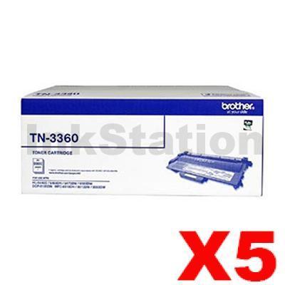 5 x Genuine Brother TN-3360 Super High Yield Toner - 12,000 pages
