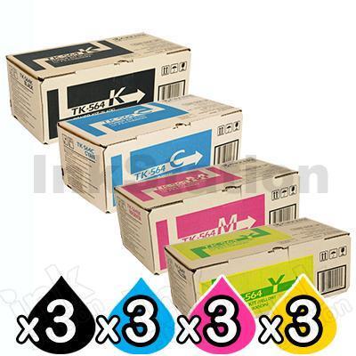 3 sets of 4 Pack Genuine Kyocera TK-564 Toner Cartridges FS-C5300DN, FS-C5350DN, P-6030CDN [3BK,3C,3M,3Y]