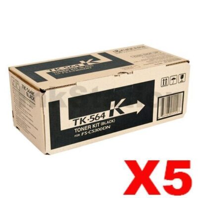 5 x Genuine Kyocera TK-564K Black Toner Cartridge FS-C5300DN, FS-C5350DN, P-6030CDN - 12,000 pages