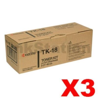 3 x Genuine Kyocera TK-18 Black Toner Cartridge FS-1020D, FS-1020DN, FS-1118MFP, KM-1500, KM-1815, KM-1820 - 7,200 pages