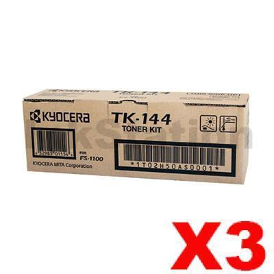 3 x Genuine Kyocera TK-144 Black Toner Cartridge FS-1100 - 4,000 pages
