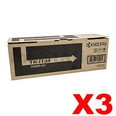 3 x Genuine Kyocera TK-1134 Black Toner Cartridge FS-1030MFP, FS-1130MFP - 3,200 pages