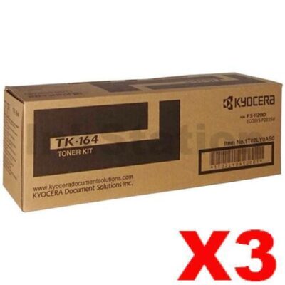 3 x Genuine Kyocera TK-164 Black Toner Kit FS-1120D, P-2035D- 2,500 pages