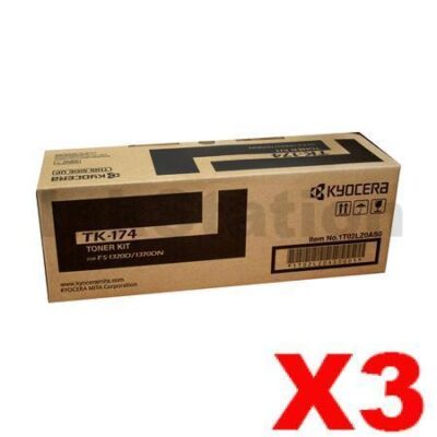 3 x Genuine Kyocera TK-174 Black Toner Kit FS-1320D, FS-1370DN, P-2135D, P-2135DN- 7,200 pages
