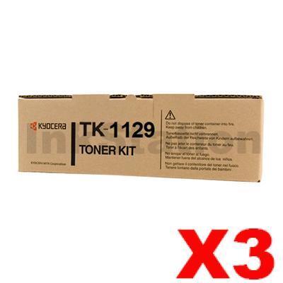 3 x Genuine Kyocera TK-1129 Black Toner Kit FS-1061DN, FS-1325MFP - 2,100 pages