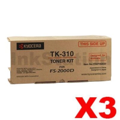 3 x Genuine Kyocera TK-310 Black Toner Cartridge  FS-2000D, FS-3900DN, FS-4000DN- 12,000 pages