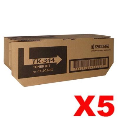 5 x Genuine Kyocera TK-344 Black Toner Cartridge FS-2020D - 12,000 pages