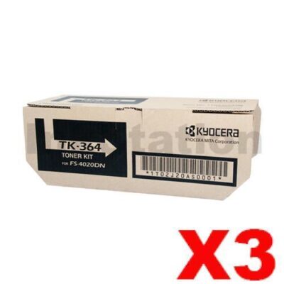 3 x Genuine Kyocera TK-364 Black Toner Cartridge FS-4020DN - 20,000 pages @ 5%