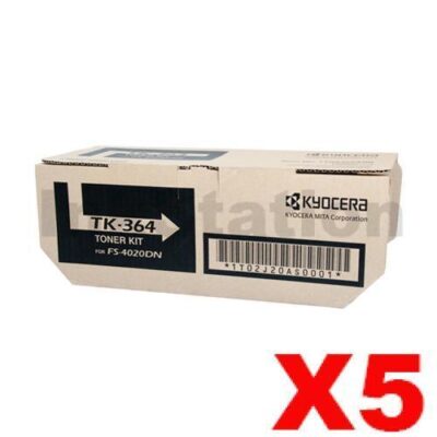 5 x Genuine Kyocera TK-364 Black Toner Cartridge FS-4020DN - 20,000 pages @ 5%