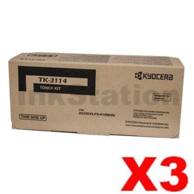 3 x Genuine Kyocera TK-3114 Black Toner Kit FS-4100DN - 15,500 pages
