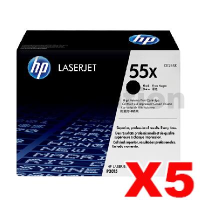 5 x HP CE255X (55X)  Genuine Black High Yield Toner Cartridge - 12,000 Pages