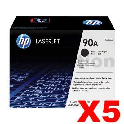 5 x HP CE390A (90A) Genuine Black Toner Cartridge - 10,000 Pages