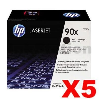 5 x HP CE390X (90X) Genuine Black High Yield Toner Cartridge - 24,000 Pages