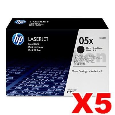 5 x HP CE505X (05X)  Genuine Black High Yield Toner Cartridge - 6,500 Pages