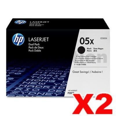 2 x HP CE505X (05X) Genuine Black High Yield Toner Cartridge - 6,500 Pages