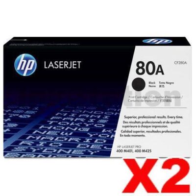 2 x HP CF280A (80A) Genuine Black Toner Cartridge - 2,700 Pages