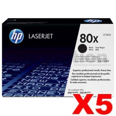 5 x HP CF280X (80X) Genuine Black Toner Cartridge - 6,900 Pages