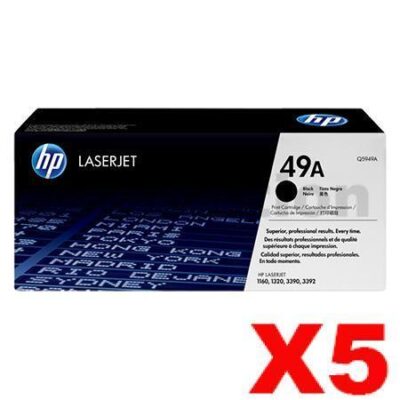 5 x HP Q5949A (49A) Genuine Black Toner Cartridge - 2,500 Pages