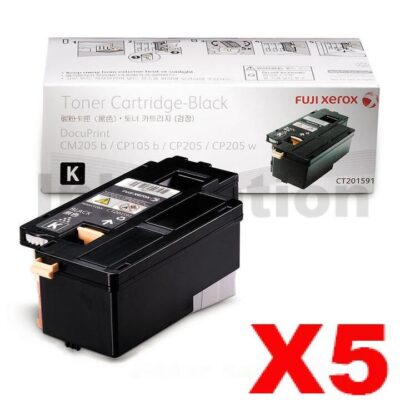 5 x Genuine Fuji Xerox DocuPrint CP105 CP205 CM205 CM215 CP215 Black Toner Cartridge(CT201591) - 2,000 pages