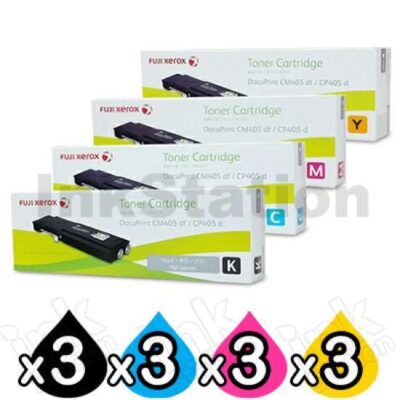 3 sets of 4 Pack Fuji Xerox DocuPrint CP405D, CM405DF Genuine Toner Cartridges (CT202033-CT202036)