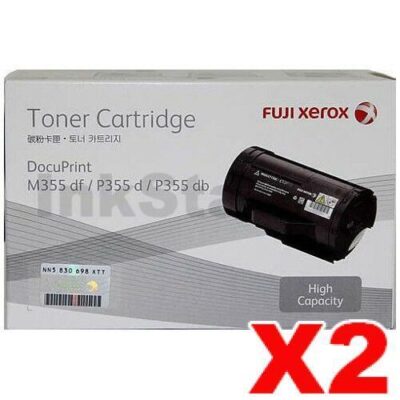 2 x Genuine Fuji Xerox DocuPrint M355df, P355d Black High Yield Toner - 10,000 pages (CT201938)