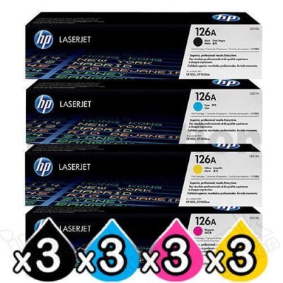 3 sets of 4 Pack HP CE310A-CE313A (126A) Genuine Toner Cartridges [3BK,3C,3M,3Y]