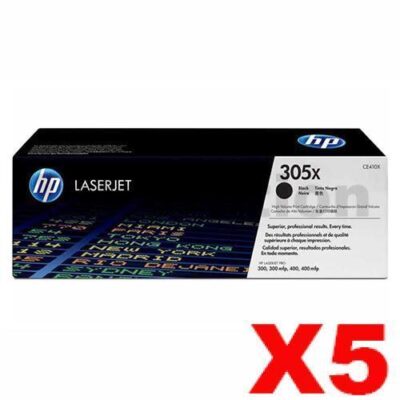 5 x HP CE410X (305X) Genuine Black Toner Cartridge - 4,000 Pages